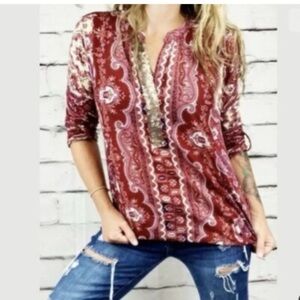 Tiny Anthropologie Paisley Women's blouse Top burgundy Medium